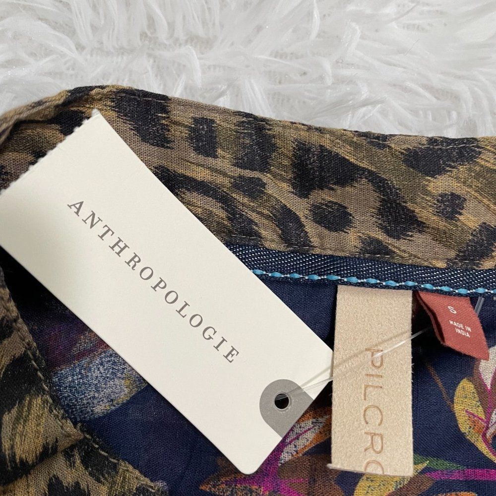 Women Anthropologie Pilcro Ladder Lace Floral Tunic Blouse in Navy Blue Small - Picture 7 of 14